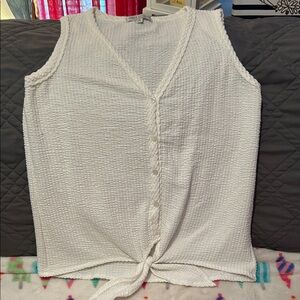 Green Envelope Textured White Sleeveless Blouse
